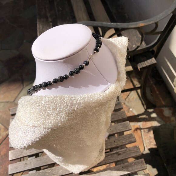 Black natural stone & sterling silver choker - Picture 2 of 9